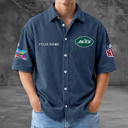 [HOT DEAL] NEW CUSTOMIZED NFL25 NYJ NEW YORK JETS SEERSUCKER BUTTON SHIRT