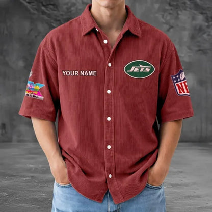 [HOT DEAL] NEW CUSTOMIZED NFL25 NYJ NEW YORK JETS SEERSUCKER BUTTON SHIRT