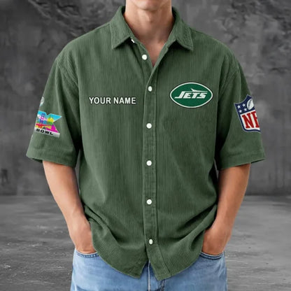 [HOT DEAL] NEW CUSTOMIZED NFL25 NYJ NEW YORK JETS SEERSUCKER BUTTON SHIRT