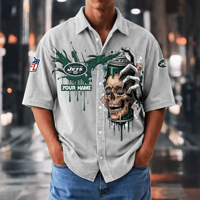 [SPECIAL OFFER] NEW CUSTOMIZED NFL25 NYJ NEW YORK JETS SEERSUCKER BUTTON SHIRT