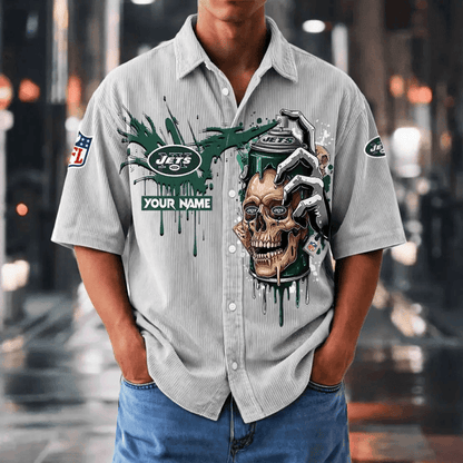 [SPECIAL OFFER] NEW CUSTOMIZED NFL25 NYJ NEW YORK JETS SEERSUCKER BUTTON SHIRT