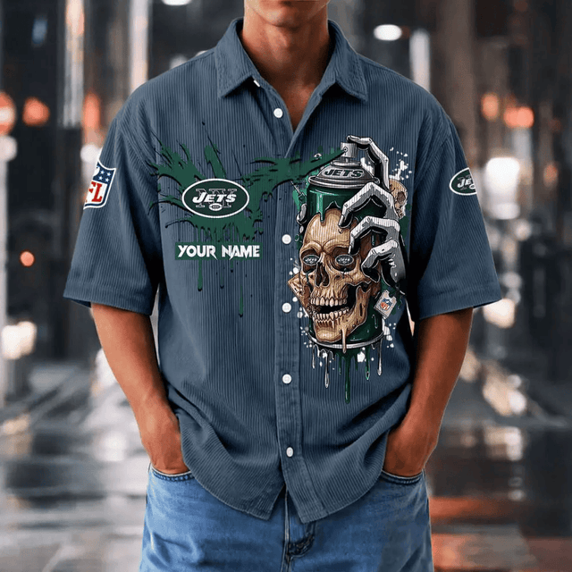 [SPECIAL OFFER] NEW CUSTOMIZED NFL25 NYJ NEW YORK JETS SEERSUCKER BUTTON SHIRT