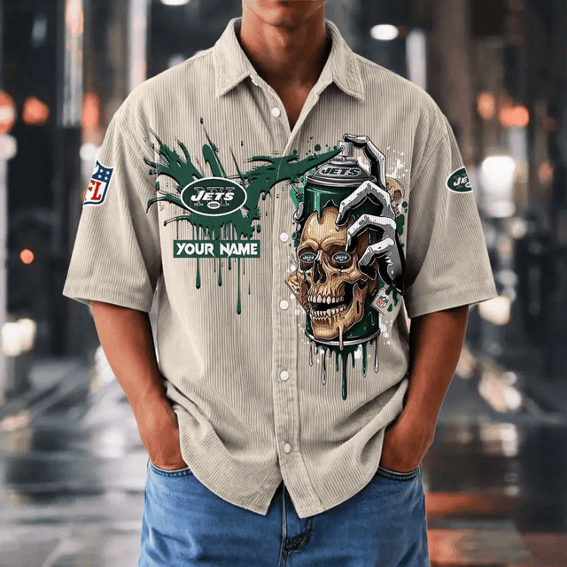 [SPECIAL OFFER] NEW CUSTOMIZED NFL25 NYJ NEW YORK JETS SEERSUCKER BUTTON SHIRT