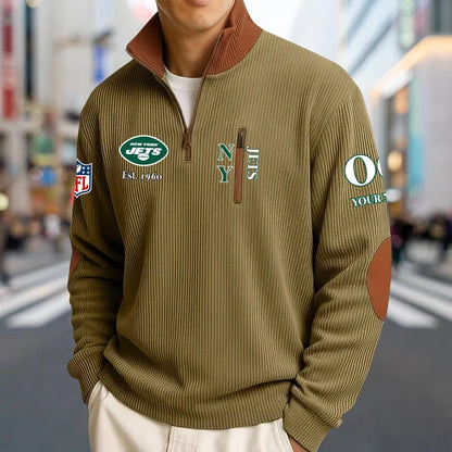 [SPECIAL OFFER] NEW CUSTOMIZED NFL25 NYJ NEW YORK JETS MULTICOLOR STRIPED QUATER ZIP SWEATSHIRT