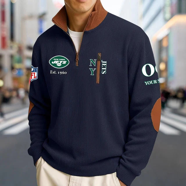 [SPECIAL OFFER] NEW CUSTOMIZED NFL25 NYJ NEW YORK JETS MULTICOLOR STRIPED QUATER ZIP SWEATSHIRT