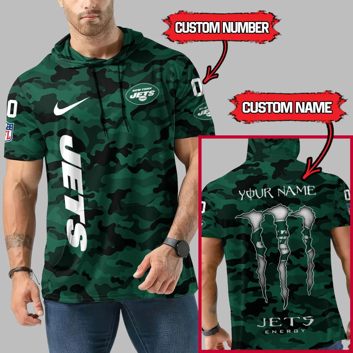 [HOT DEAL] NEW CUSTOMIZED NFL25 NYJ NEW YORK JETS SHORT SLEEVE HOODIE