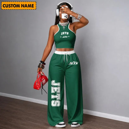 [SPECIAL OFFER] NEW CUSTOMIZED NFL25 NYJ NEW YORK JETS WOMEN'S CROP TOP & LONGPANTS SET