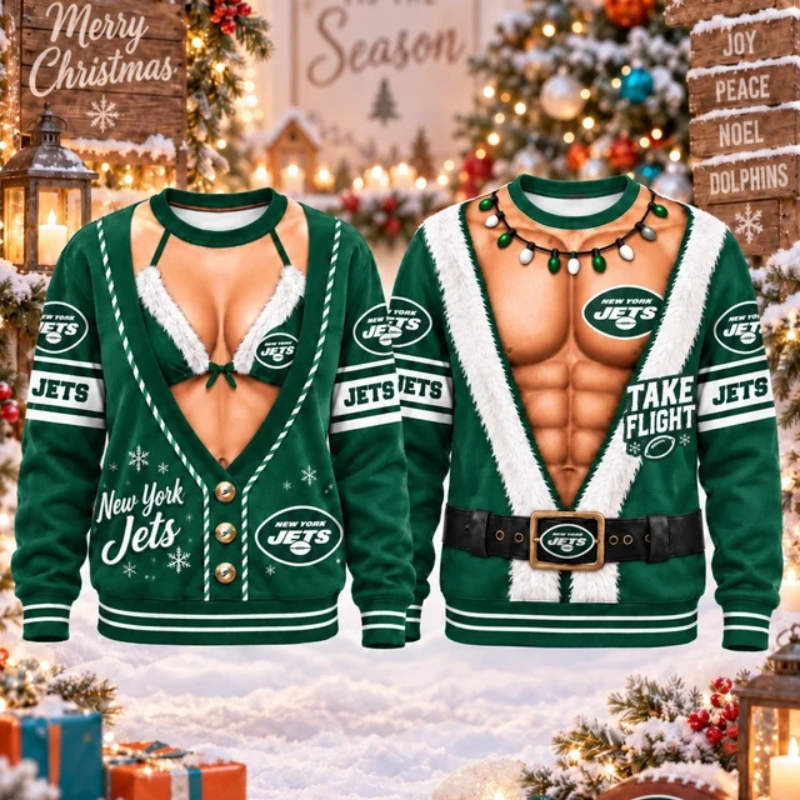 [SPECIAL OFFER] NEW CUSTOMIZED NFL25 NYJ NEW YORK JETS CHRISTMAS UNISEX SWEATSHIRT