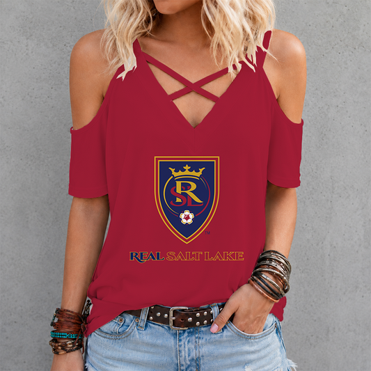 [FAN EXCLUSIVE] NEW CUSTOMIZED MLS25 RSL REAL SALT LAKE CRISS CROSS V-NECK TOP
