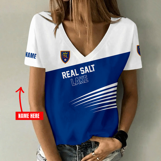 [FAN EXCLUSIVE] NEW CUSTOMIZED MLS25 RSL REAL SALT LAKE V-NECK FEMALE SHIRT