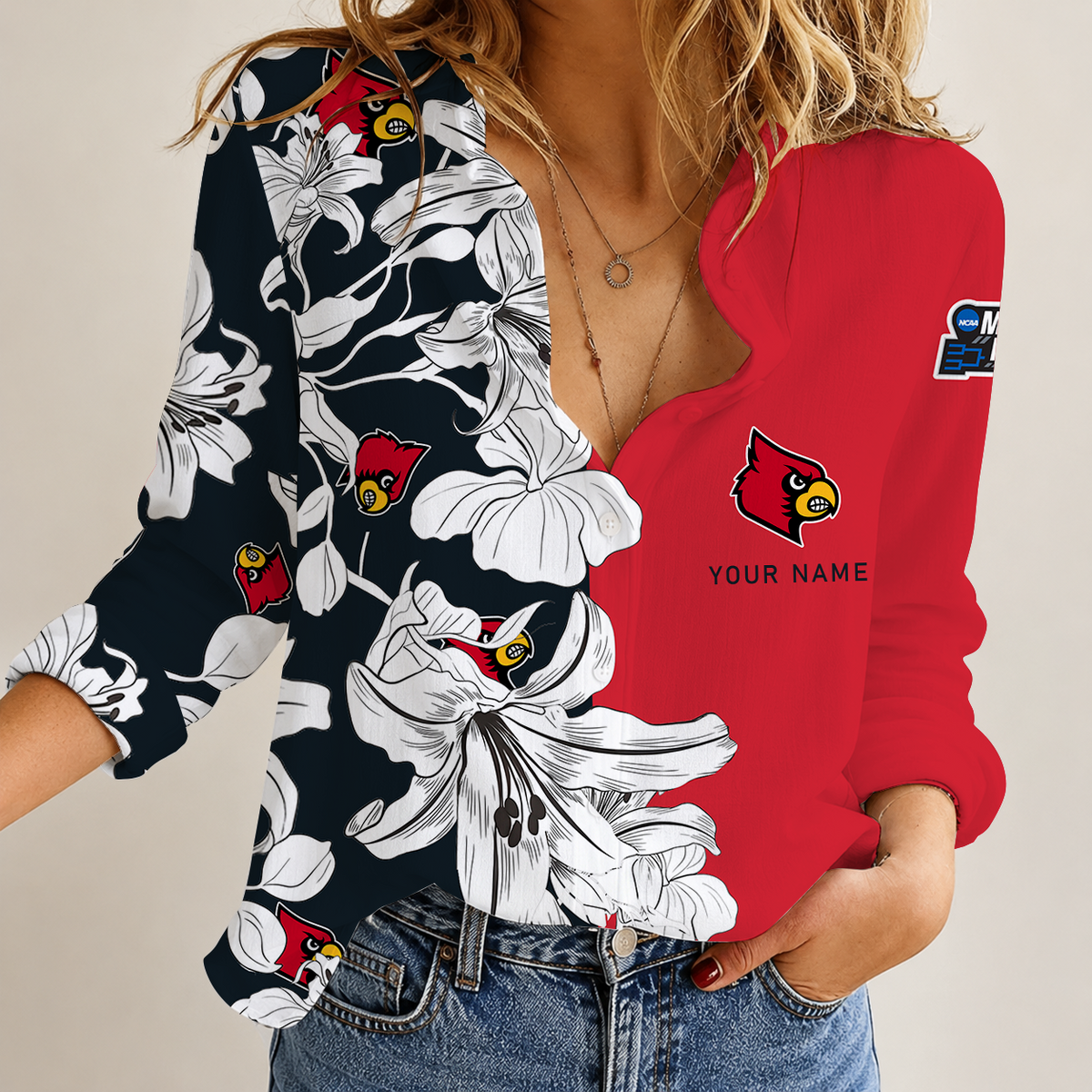 [FAN FAVORITE] NEW CUSTOMIZED NCAA MAM25 ULC LOUISVILLE CARDINALS STRAPPY WOMEN CASUAL SHIRT