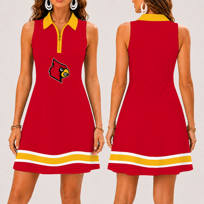 [FAN FAVORITE] NEW CUSTOMIZED NCAA MAM25 ULC LOUISVILLE CARDINALS STRAPPY WOMEN'S ZIP SLEEVELESS POLO DRESS