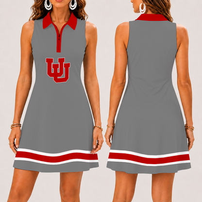 [FAN FAVORITE] NEW CUSTOMIZED NCAA FBS25 UTU UTAH UTES WOMEN'S ZIP SLEEVELESS POLO DRESS