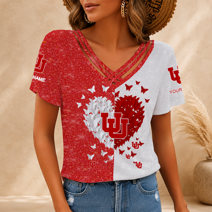 [FAN FAVORITE] NEW CUSTOMIZED NCAA FBS25 UTU UTAH UTES V-NECK SHIRT