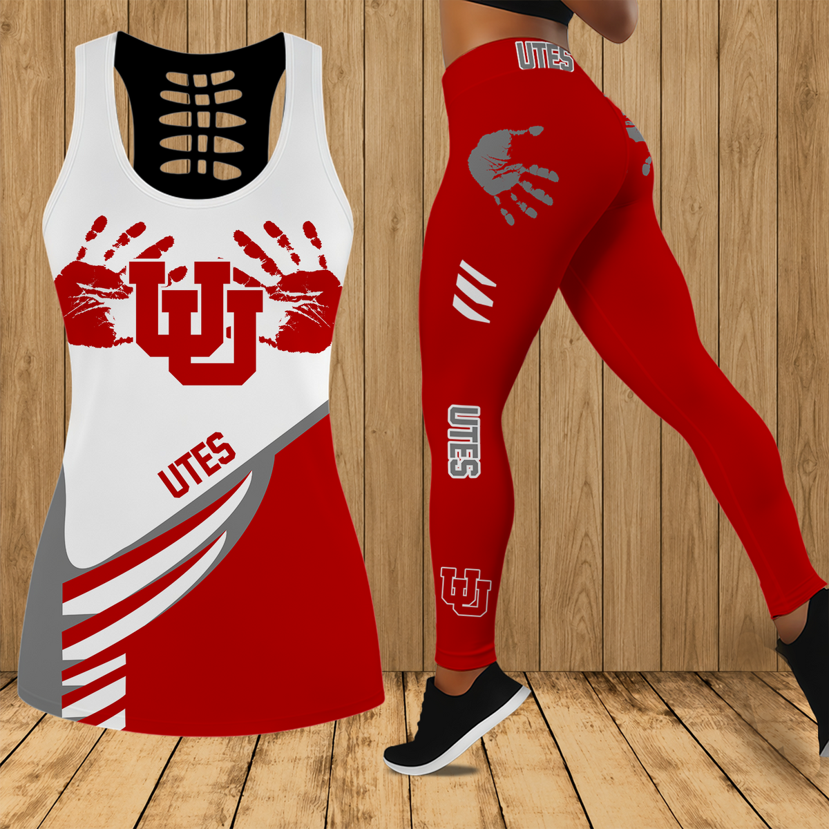 [FAN FAVORITE] NEW CUSTOMIZED NCAA FBS25 UTU UTAH UTES HOLLOW TANK TOP & LEGGINGS SET