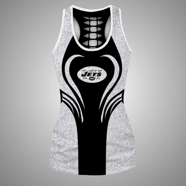 [SPECIAL OFFER] NEW CUSTOMIZED NFL25 NYJ NEW YORK JETS HOLLOW TANK TOP & LEGGINGS SET