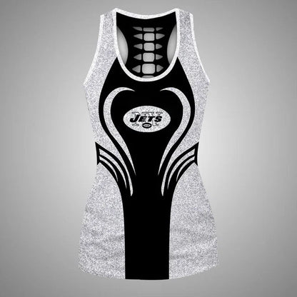 [SPECIAL OFFER] NEW CUSTOMIZED NFL25 NYJ NEW YORK JETS HOLLOW TANK TOP & LEGGINGS SET