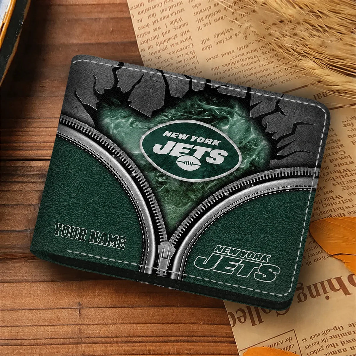 [SPECIAL OFFER] NEW CUSTOMIZED NFL25 NYJ NEW YORK JETS LEATHER WALLET