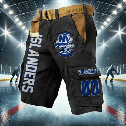 [SUPER SALE] NEW CUSTOMIZED NHL25 NYI NEW YORK ISLANDERS CARGO SHORTS