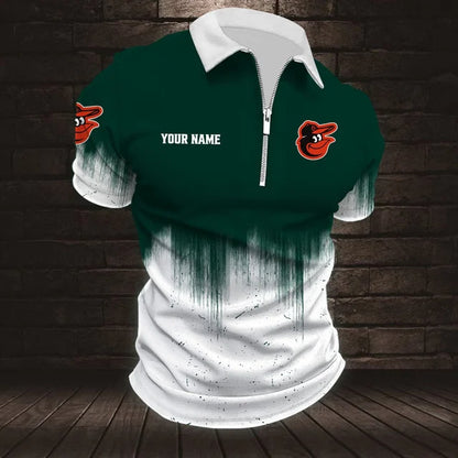 [FLASH SALE] NEW CUSTOMIZED MLB25 BOS BALTIMORE ORIOLES ZIP POLO SHIRT