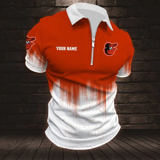 [FLASH SALE] NEW CUSTOMIZED MLB25 BOS BALTIMORE ORIOLES ZIP POLO SHIRT
