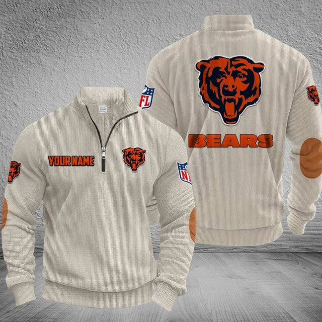 [SPECIAL OFFER] NEW CUSTOMIZED NFL26 CCB CHICAGO BEARS MULTICOLOR STRIPED QUATER ZIP SWEATSHIRT