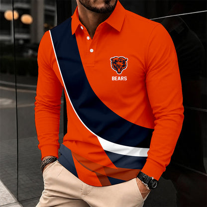 [SPECIAL OFFER] NEW CUSTOMIZED NFL26 CCB CHICAGO BEARS LONG SLEEVE POLO SHIRT