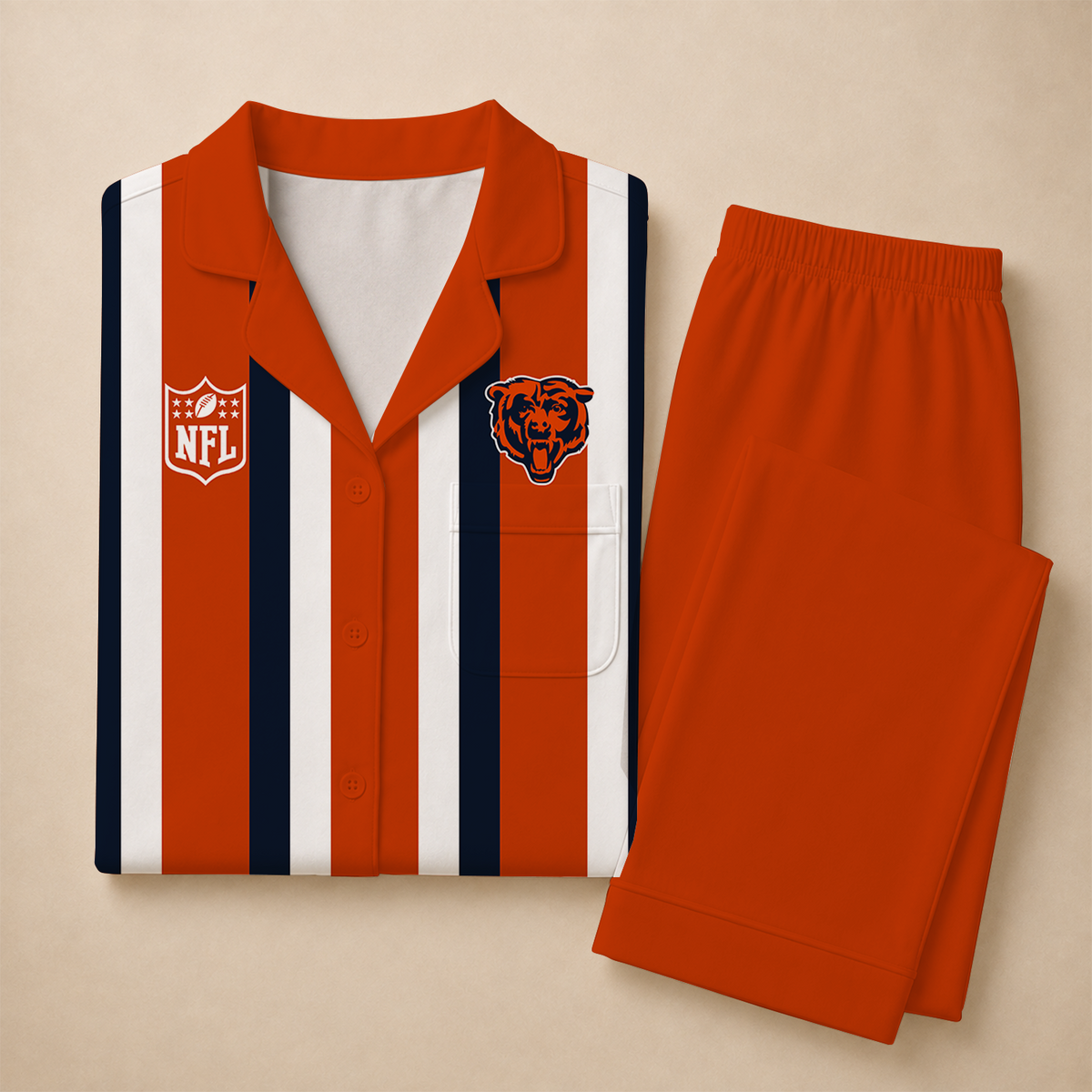 [SPECIAL OFFER] NEW CUSTOMIZED NFL26 CCB CHICAGO BEARS SHORT SLEEVE & LONG PANTS PAJAMAS SET