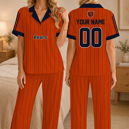 [SPECIAL OFFER] NEW CUSTOMIZED NFL26 CCB CHICAGO BEARS SHORT SLEEVE & LONG PANTS PAJAMAS SET