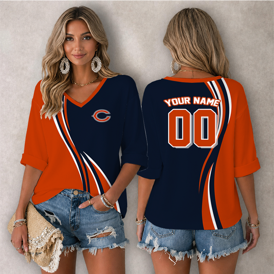 [SPECIAL OFFER] NEW CUSTOMIZED NFL26 CCB CHICAGO BEARS WOMEN'S HEART V-NECK LONG SLEEVE SHIRT