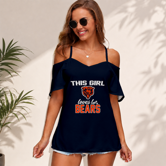 [SPECIAL OFFER] NEW CUSTOMIZED NFL26 CCB CHICAGO BEARS WOMEN'S STRAPPY OFF-SHOULDER TOP