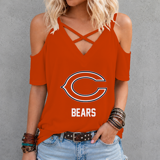[SPECIAL OFFER] NEW CUSTOMIZED NFL26 CCB CHICAGO BEARS CRISS CROSS V-NECK TOP