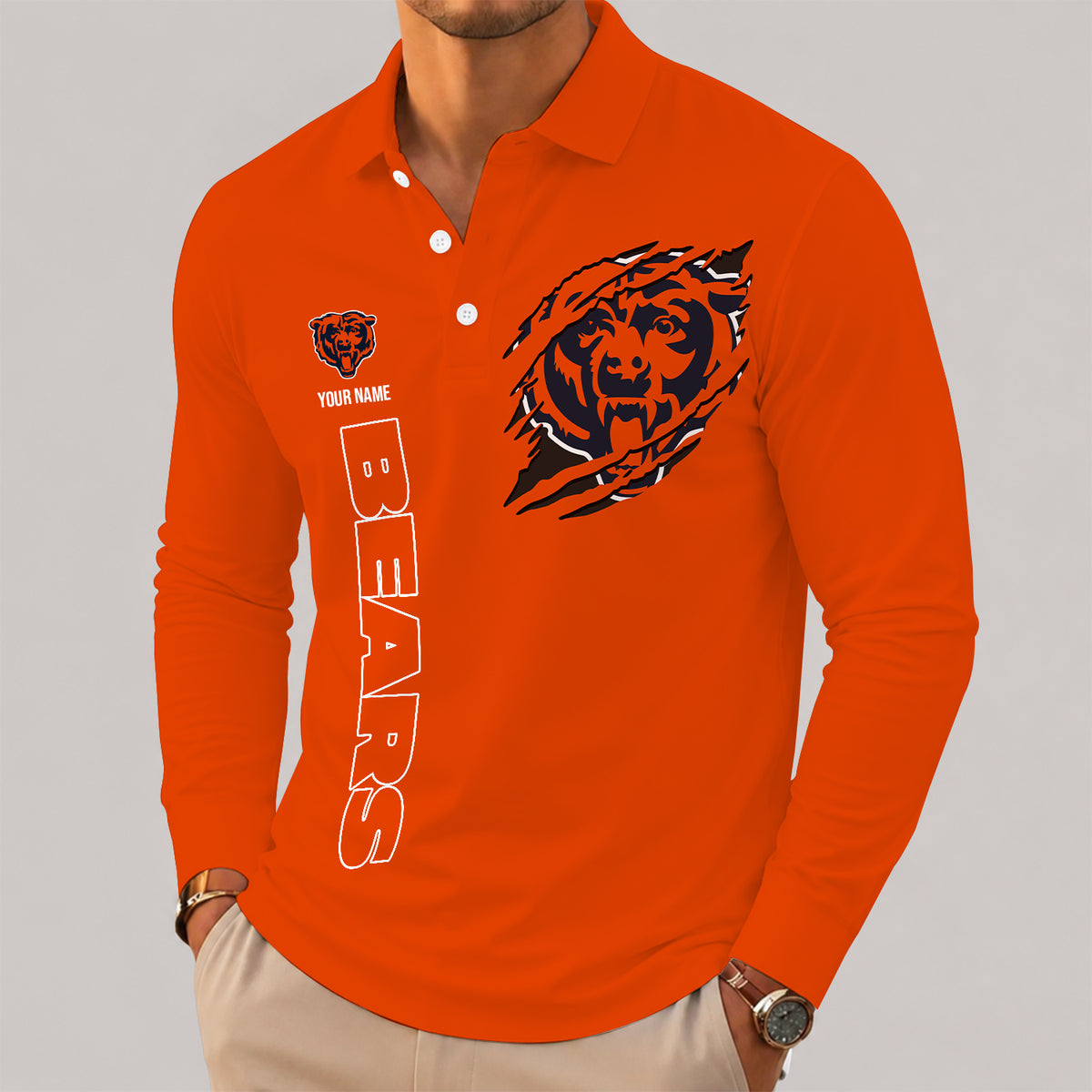 [SPECIAL OFFER] NEW CUSTOMIZED NFL26 CCB CHICAGO BEARS LONG SLEEVE POLO SHIRT