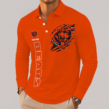 [SPECIAL OFFER] NEW CUSTOMIZED NFL26 CCB CHICAGO BEARS LONG SLEEVE POLO SHIRT