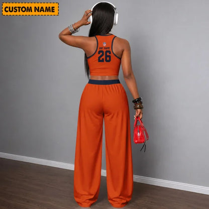 [SPECIAL OFFER] NEW CUSTOMIZED NFL26 CCB CHICAGO BEARS WOMEN'S CROP TOP & LONGPANTS SET