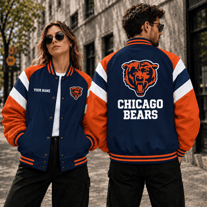 [SPECIAL OFFER] NEW CUSTOMIZED NFL26 CCB CHICAGO BEARS SATIN VARSITY & BASEBALL JACKET
