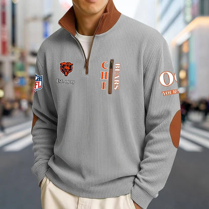 [SPECIAL OFFER] NEW CUSTOMIZED NFL26 CCB CHICAGO BEARS MULTICOLOR STRIPED QUATER ZIP SWEATSHIRT