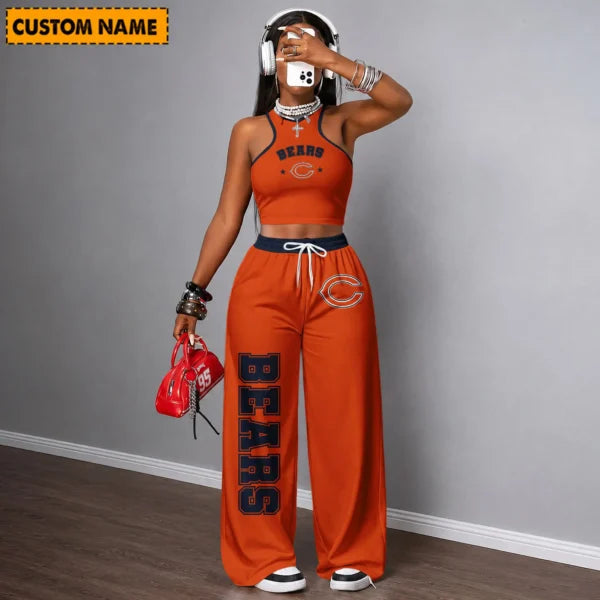 [SPECIAL OFFER] NEW CUSTOMIZED NFL26 CCB CHICAGO BEARS WOMEN'S CROP TOP & LONGPANTS SET