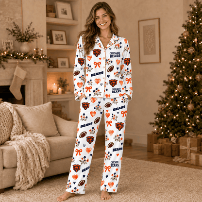 [SPECIAL OFFER] NEW CUSTOMIZED NFL26 CCB CHICAGO BEARS HALLOWEEN LONG PAJAMAS SET