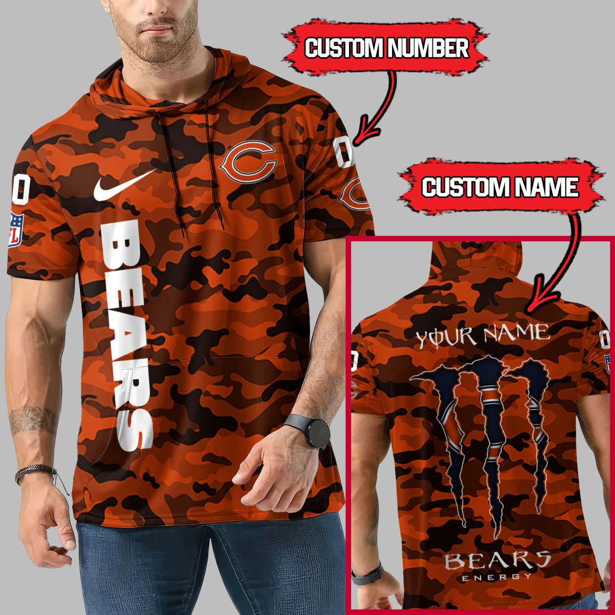[HOT DEAL] NEW CUSTOMIZED NFL26 CCB CHICAGO BEARS SHORT SLEEVE HOODIE