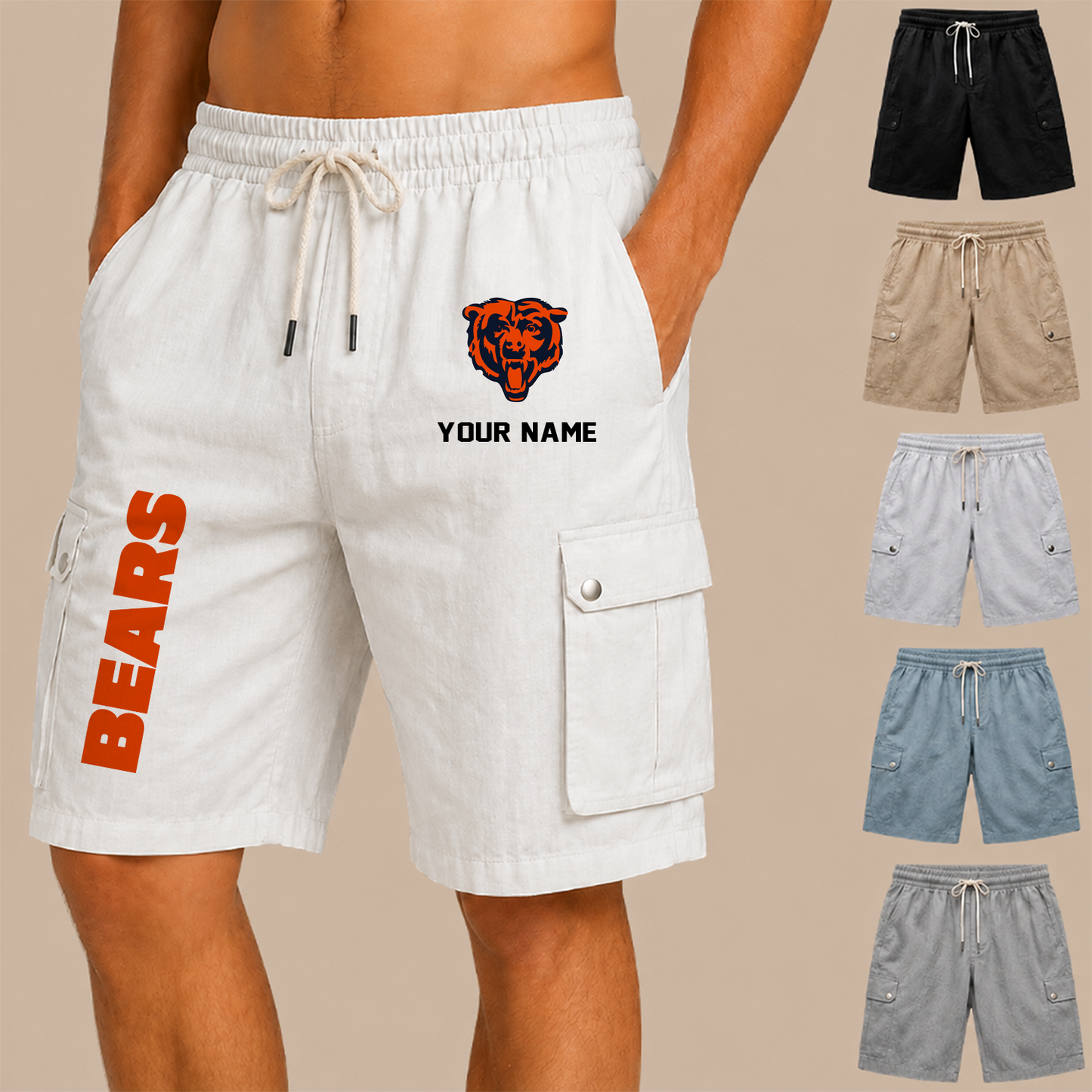 [SPECIAL OFFER] NEW CUSTOMIZED NFL26 CCB CHICAGO BEARS MEN'S DRAWSTRING CARGO SHORTS