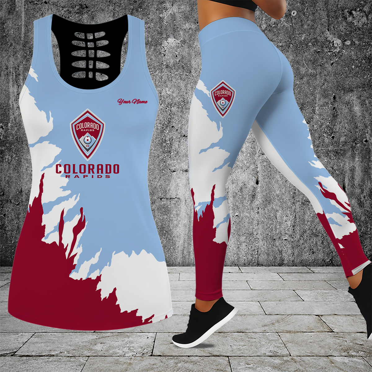 [FAN EXCLUSIVE] NEW CUSTOMIZED MLS26 CLR COLORADO RAPIDS HOLLOW TANK TOP & LEGGINGS SET