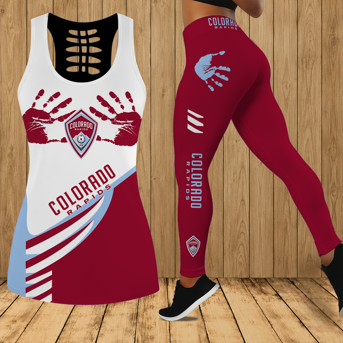 [FAN EXCLUSIVE] NEW CUSTOMIZED MLS26 CLR COLORADO RAPIDS HOLLOW TANK TOP & LEGGINGS SET