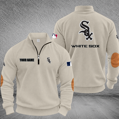 [FLASH SALE] NEW CUSTOMIZED MLB26 CWS CHICAGO WHITE SOX MULTICOLOR STRIPED QUATER ZIP SWEATSHIRT
