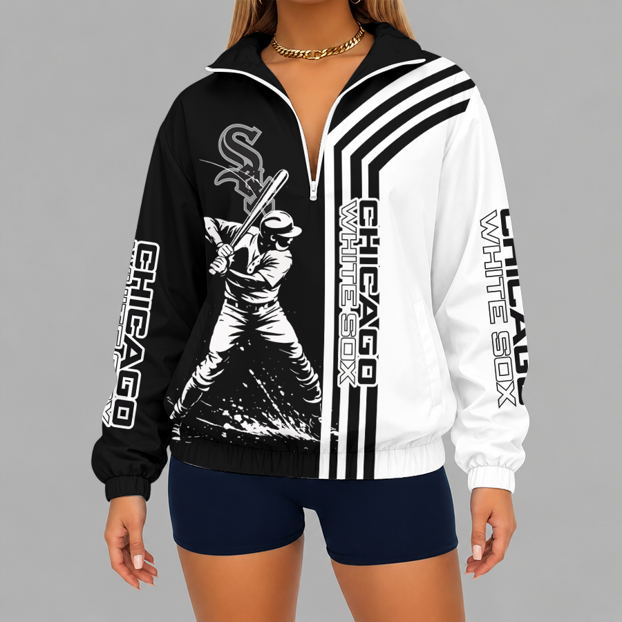 LIMITED EDITION - NEW CUSTOMIZED MLB26 CWS CHICAGO WHITE SOX V-NECK ZIPPER SWEATSHIRT JACKET