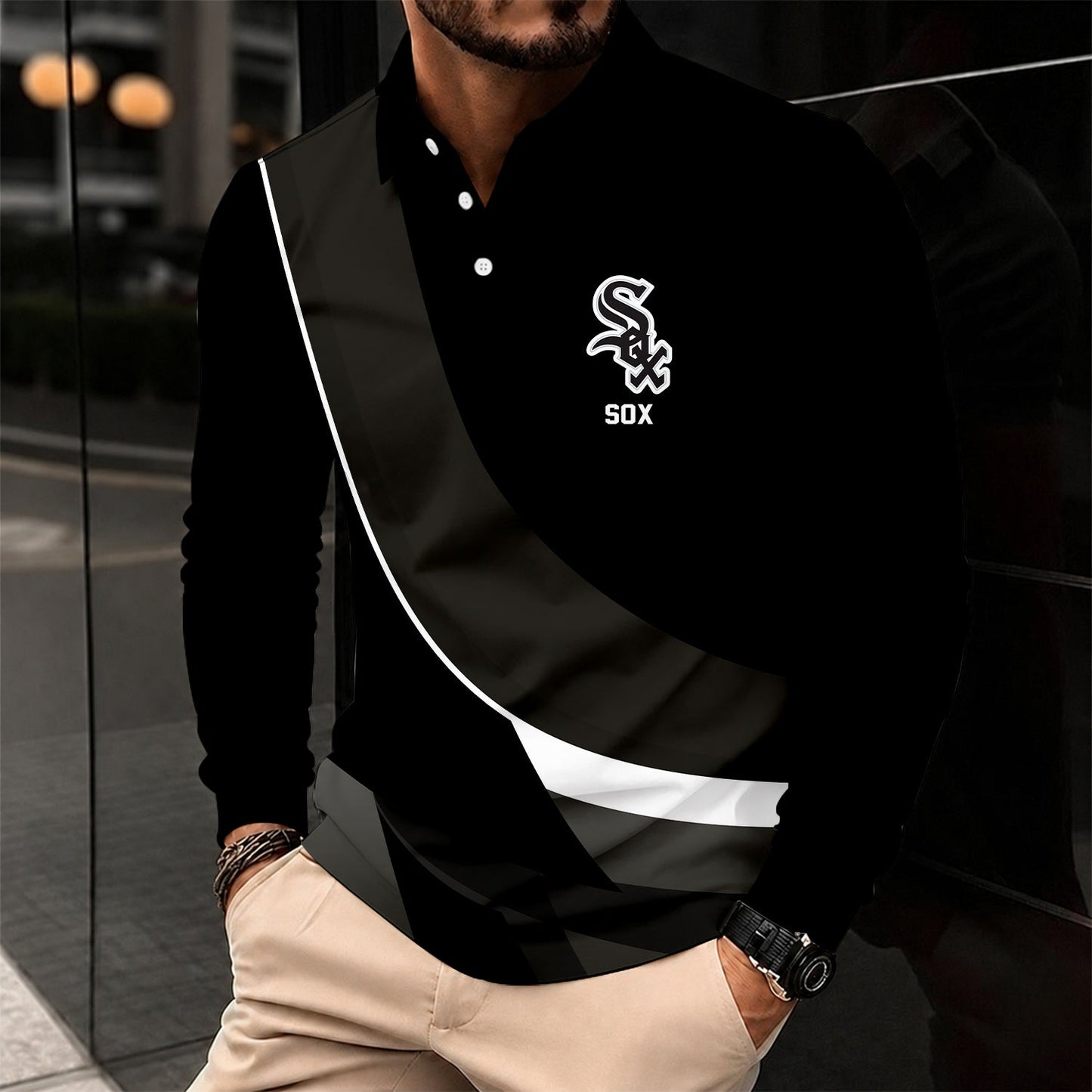 [FLASH SALE] NEW CUSTOMIZED MLB26 CWS CHICAGO WHITE SOX MEN'S LONG SLEEVE POLO