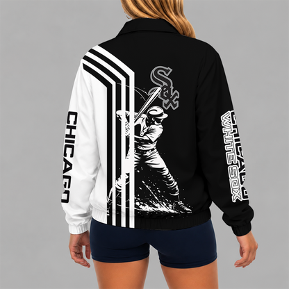LIMITED EDITION - NEW CUSTOMIZED MLB26 CWS CHICAGO WHITE SOX V-NECK ZIPPER SWEATSHIRT JACKET