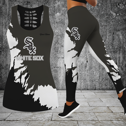 [FLASH SALE] NEW CUSTOMIZED MLB26 CWS CHICAGO KHAKI SOX HOLLOW TANK TOP & LEGGINGS SET
