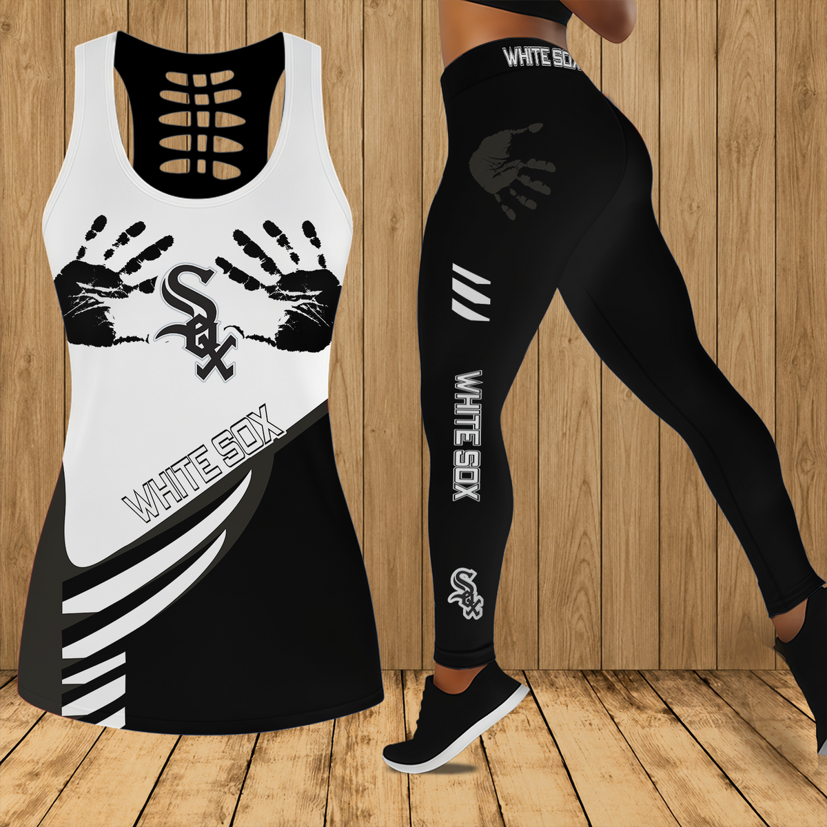 [FLASH SALE] NEW CUSTOMIZED MLB26 CWS CHICAGO KHAKI SOX HOLLOW TANK TOP & LEGGINGS SET