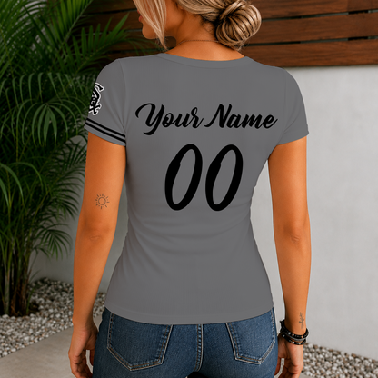 [FLASH SALE] NEW CUSTOMIZED MLB26 CWS CHICAGO KHAKI SOX WOMEN'S SHORT SLEEVE HENLEY T-SHIRT